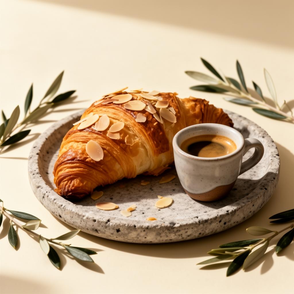 Almond croissant with espresso